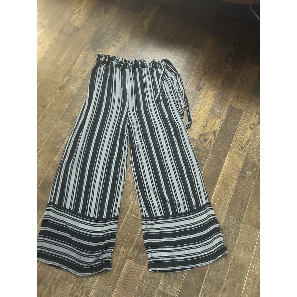American Eagle Outfitters Black & White Striped Wide Leg Pants